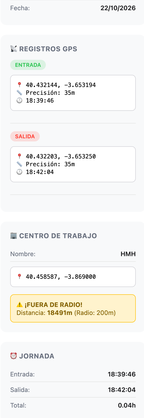Aplicación móvil de W24H Control para fichaje remoto